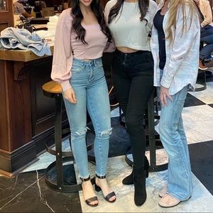 Long Sleeve Pink Crop Blouse